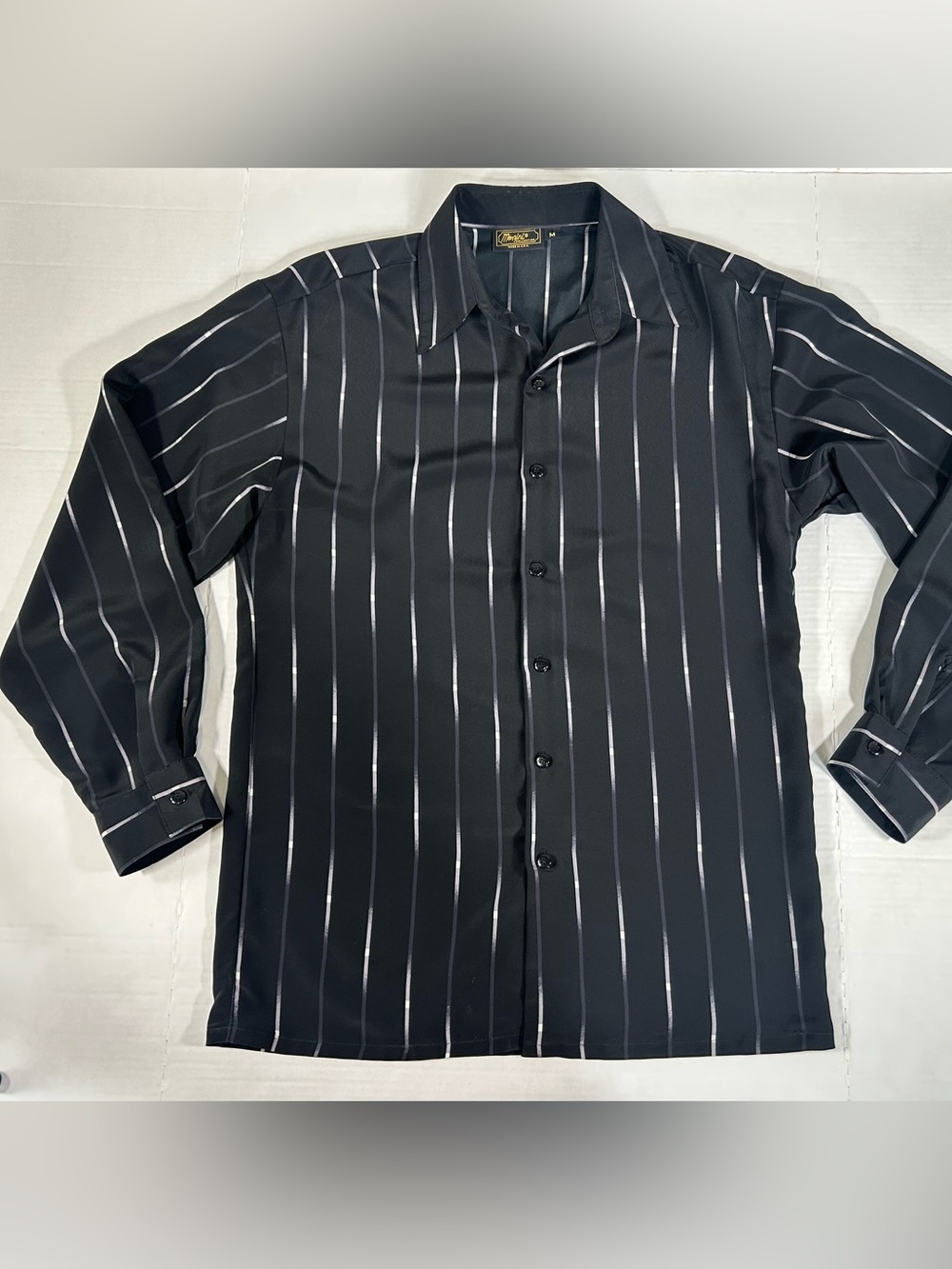 Men's Vintage Monzini Collection Shirt Black Relaxed Button-Down Retro M